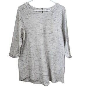 Christopher & Banks Women's Gray Striped 3/4 Sleeve Zipper Detail Top XL F10